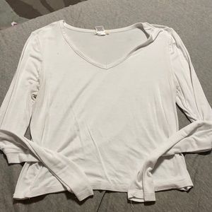 White and black long sleeve crop(ish) shirt